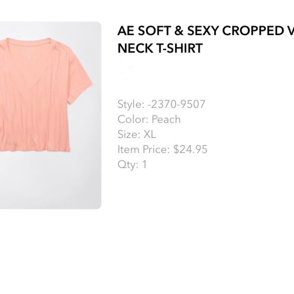 3/$15 | AE Soft & Sexy Cropped V-Neck T-Shirt in Peach